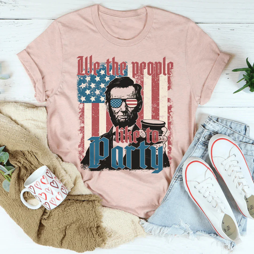 We The People Like To Party Tee Peachy Sunday