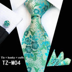 Wedding Bridegroom Floral Print Silk Necktie With Cufflinks Set Fashion High Quality Necktie Set For Men Stevvex