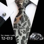 Wedding Bridegroom Floral Print Silk Necktie With Cufflinks Set Fashion High Quality Necktie Set For Men Stevvex