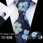Wedding Bridegroom Floral Print Silk Necktie With Cufflinks Set Fashion High Quality Necktie Set For Men Stevvex