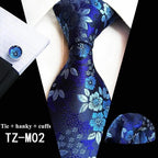 Wedding Bridegroom Floral Print Silk Necktie With Cufflinks Set Fashion High Quality Necktie Set For Men Stevvex
