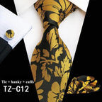 Wedding Bridegroom Floral Print Silk Necktie With Cufflinks Set Fashion High Quality Necktie Set For Men Stevvex