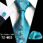 Wedding Bridegroom Floral Print Silk Necktie With Cufflinks Set Fashion High Quality Necktie Set For Men Stevvex