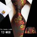 Wedding Bridegroom Floral Print Silk Necktie With Cufflinks Set Fashion High Quality Necktie Set For Men Stevvex