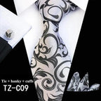 Wedding Bridegroom Floral Print Silk Necktie With Cufflinks Set Fashion High Quality Necktie Set For Men Stevvex