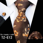 Wedding Bridegroom Floral Print Silk Necktie With Cufflinks Set Fashion High Quality Necktie Set For Men Stevvex