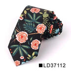 Wedding Men Floral Tie Skinny Cotton Casual Neck Tie Elegant Neckties Flower Print Fashionable Design Stevvex