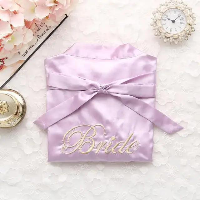 Wedding Satin Bride Robe Elegant Golden Bridesmaid Casual Short Women Nightwear Comfortable Sleepwear Stevvex