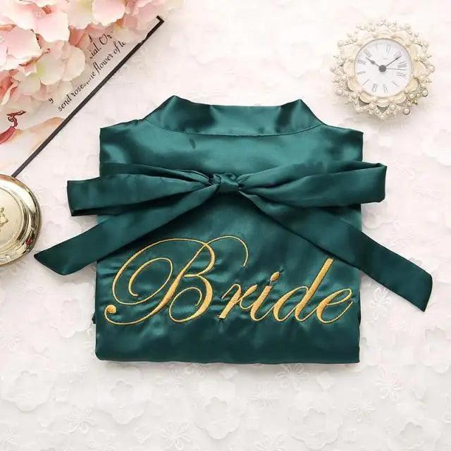 Wedding Satin Bride Robe Elegant Golden Bridesmaid Casual Short Women Nightwear Comfortable Sleepwear Stevvex