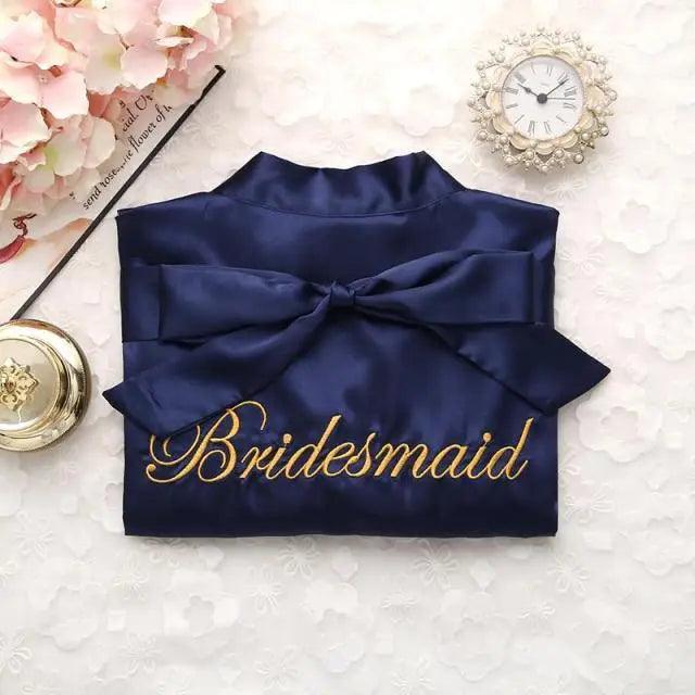 Wedding Satin Bride Robe Elegant Golden Bridesmaid Casual Short Women Nightwear Comfortable Sleepwear Stevvex