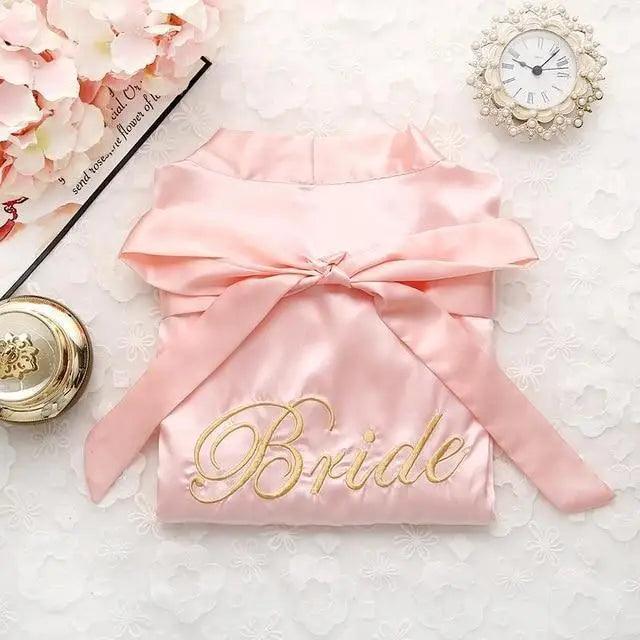 Wedding Satin Bride Robe Elegant Golden Bridesmaid Casual Short Women Nightwear Comfortable Sleepwear Stevvex