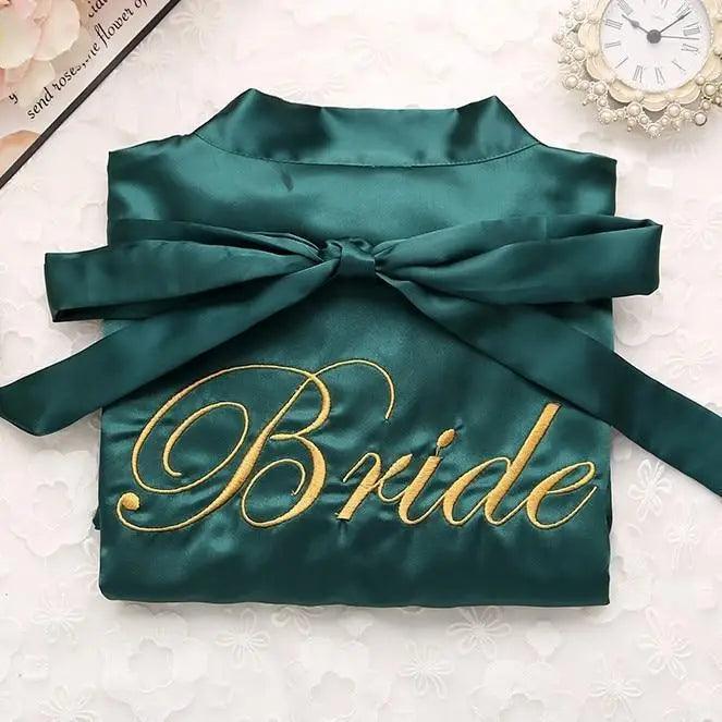 Wedding Satin Bride Robe Elegant Golden Bridesmaid Casual Short Women Nightwear Comfortable Sleepwear Stevvex
