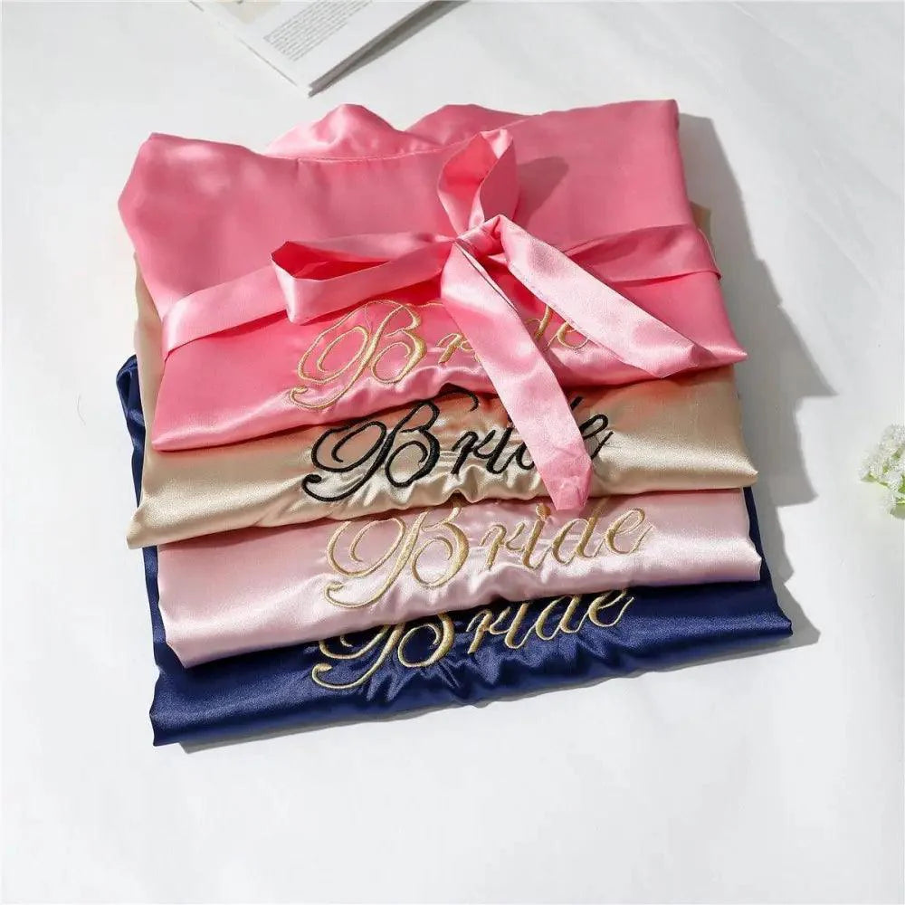 Wedding Satin Bride Robe Elegant Golden Bridesmaid Casual Short Women Nightwear Comfortable Sleepwear Stevvex