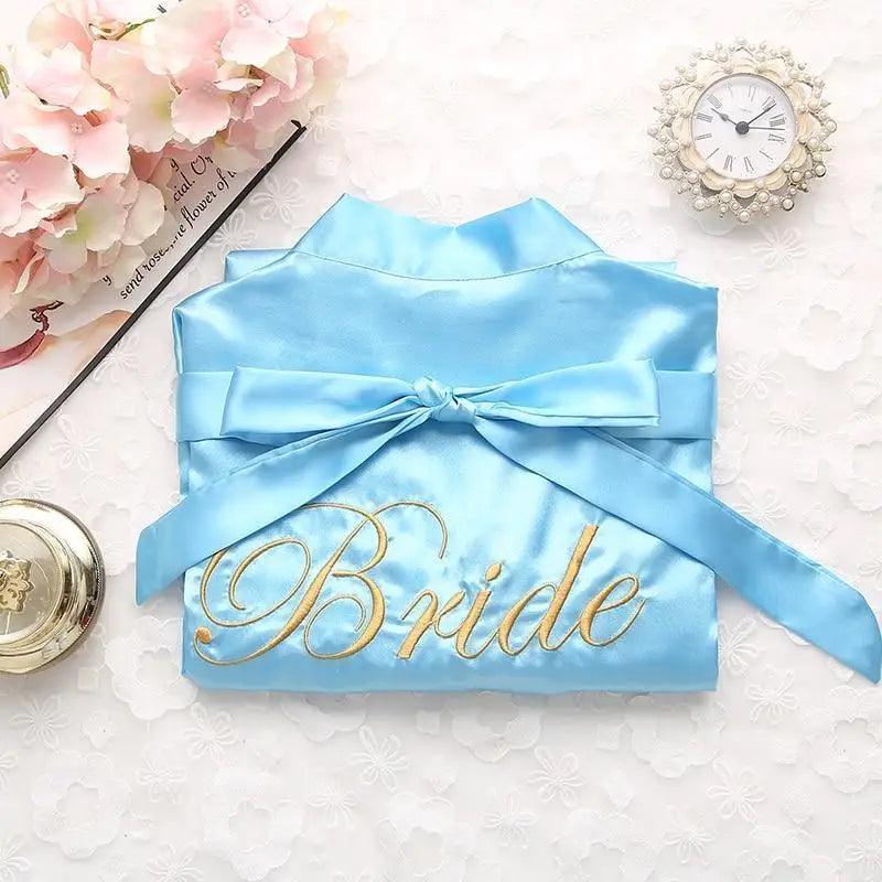 Wedding Satin Bride Robe Elegant Golden Bridesmaid Casual Short Women Nightwear Comfortable Sleepwear Stevvex