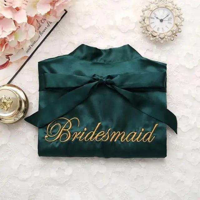 Wedding Satin Bride Robe Elegant Golden Bridesmaid Casual Short Women Nightwear Comfortable Sleepwear Stevvex