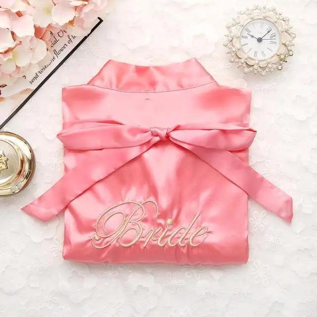 Wedding Satin Bride Robe Elegant Golden Bridesmaid Casual Short Women Nightwear Comfortable Sleepwear Stevvex