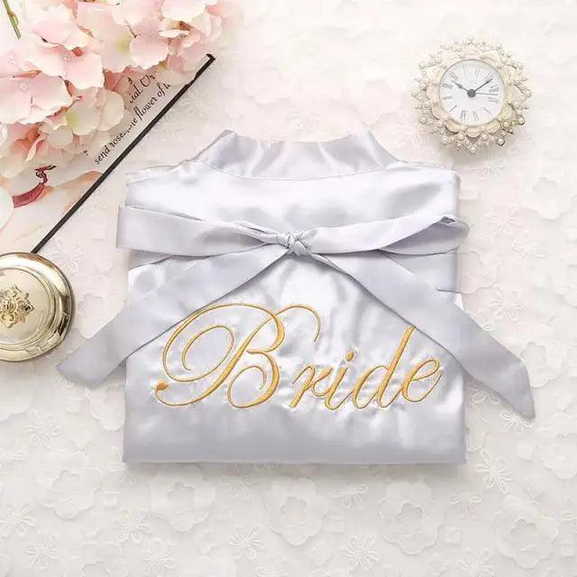 Wedding Satin Bride Robe Elegant Golden Bridesmaid Casual Short Women Nightwear Comfortable Sleepwear Stevvex