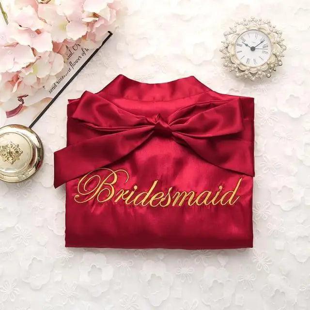 Wedding Satin Bride Robe Elegant Golden Bridesmaid Casual Short Women Nightwear Comfortable Sleepwear Stevvex