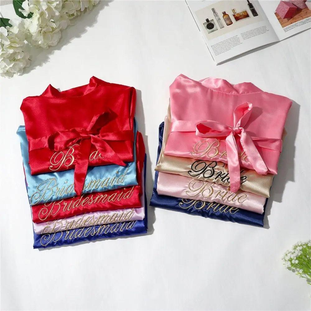 Wedding Satin Bride Robe Elegant Golden Bridesmaid Casual Short Women Nightwear Comfortable Sleepwear Stevvex