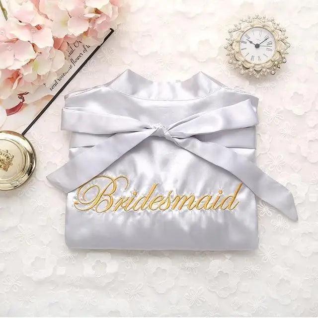Wedding Satin Bride Robe Elegant Golden Bridesmaid Casual Short Women Nightwear Comfortable Sleepwear Stevvex
