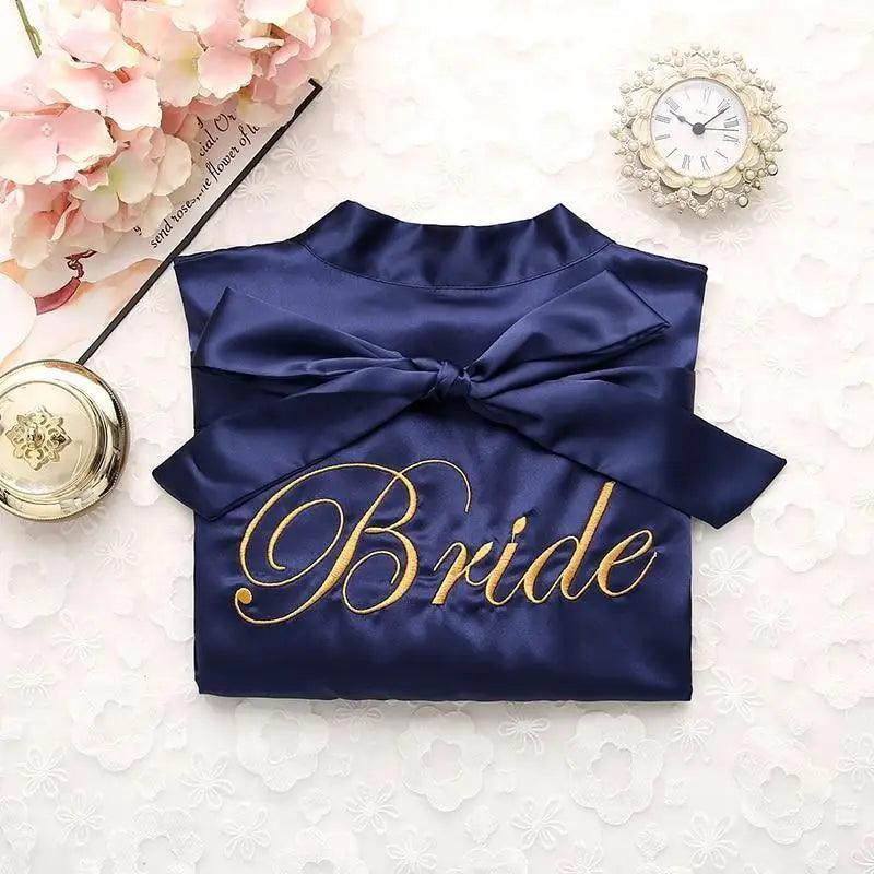 Wedding Satin Bride Robe Elegant Golden Bridesmaid Casual Short Women Nightwear Comfortable Sleepwear Stevvex