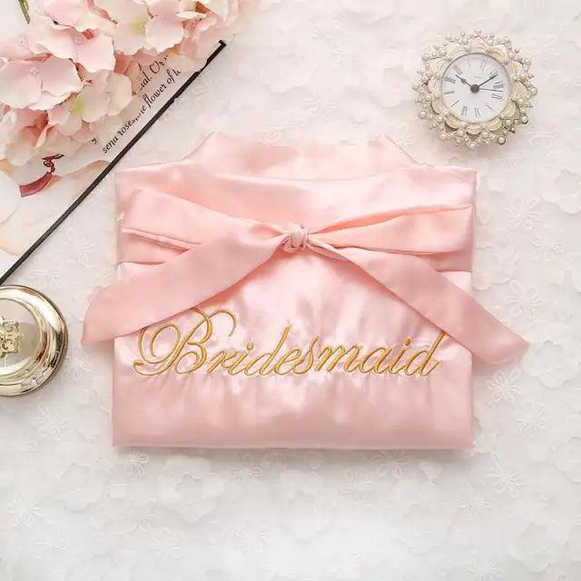 Wedding Satin Bride Robe Elegant Golden Bridesmaid Casual Short Women Nightwear Comfortable Sleepwear Stevvex