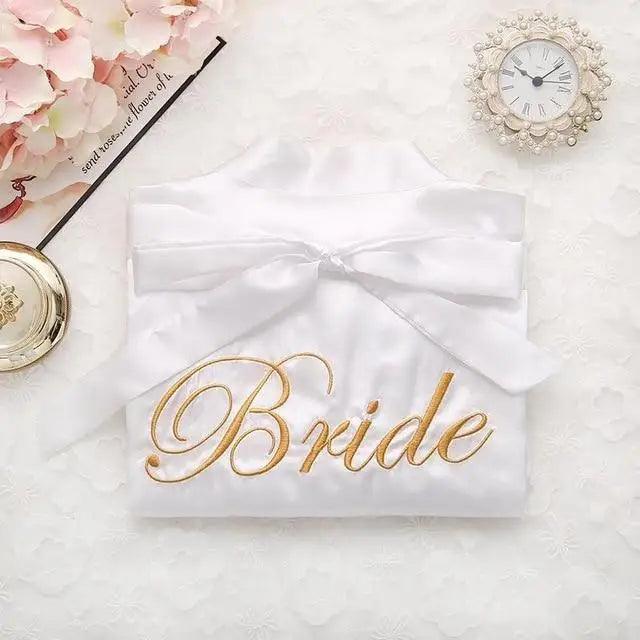 Wedding Satin Bride Robe Elegant Golden Bridesmaid Casual Short Women Nightwear Comfortable Sleepwear Stevvex