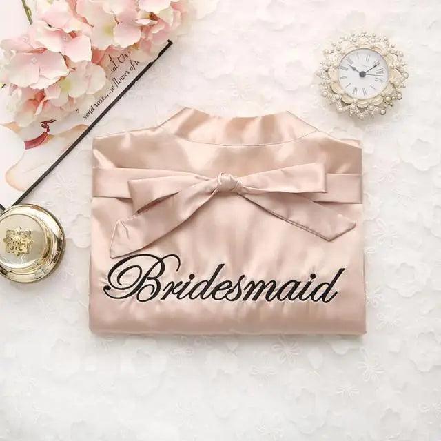 Wedding Satin Bride Robe Elegant Golden Bridesmaid Casual Short Women Nightwear Comfortable Sleepwear Stevvex