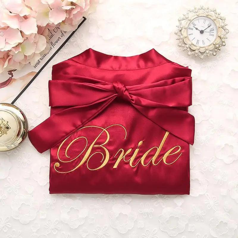 Wedding Satin Bride Robe Elegant Golden Bridesmaid Casual Short Women Nightwear Comfortable Sleepwear Stevvex