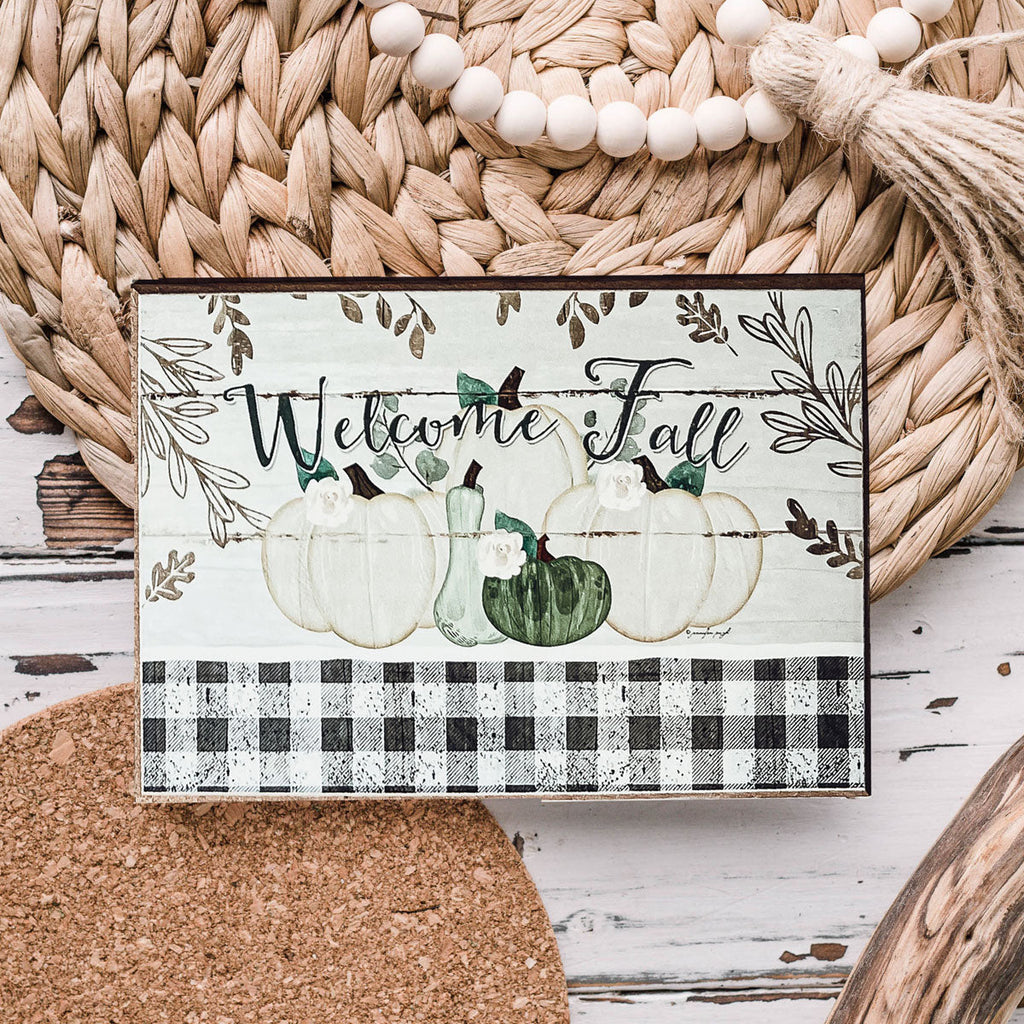 Fall Welcome Wooden Sign 6x4x1 Handmade Tiered Tray Shelf Mantel Decor BandsCo Straps