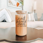 Well Behaved 17oz Glass Tumbler With Bamboo Lid, Stainless Straws and Cleaner BandsCo Straps