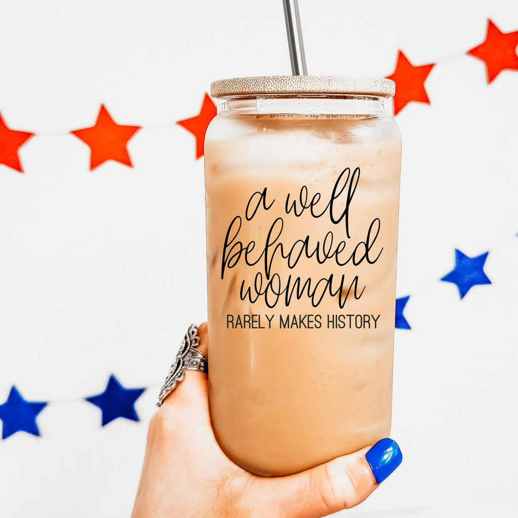 Well Behaved 17oz Glass Tumbler With Bamboo Lid, Stainless Straws and Cleaner BandsCo Straps