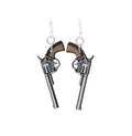 Western Pistol Dangle Earrings Cowboy Revolver Earrings