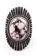 Western Statement Stone Ring Adjustable Boho Silver