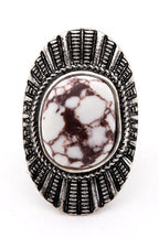 Western Statement Stone Ring Adjustable Boho Silver