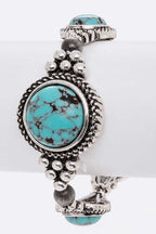 Western Black Howlite Stone Stretch Bracelet Silver