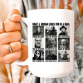 What A Woman Looks For In A Man Ceramic Mug 15 oz Peachy Sunday