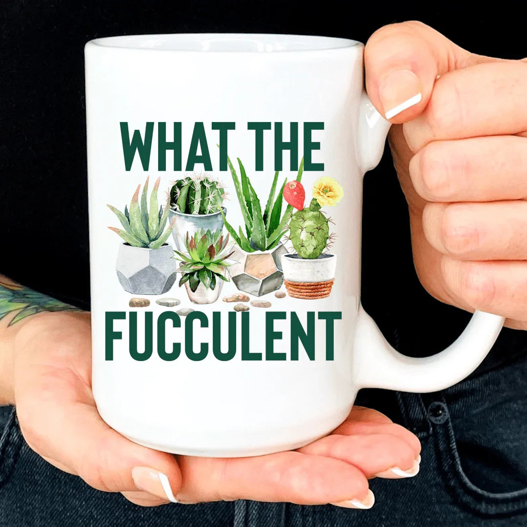 What The Fucculent White Mug Peachy Sunday