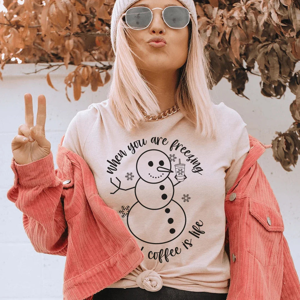 When You Are Freezing But Iced Coffee Is Life Tee Peachy Sunday