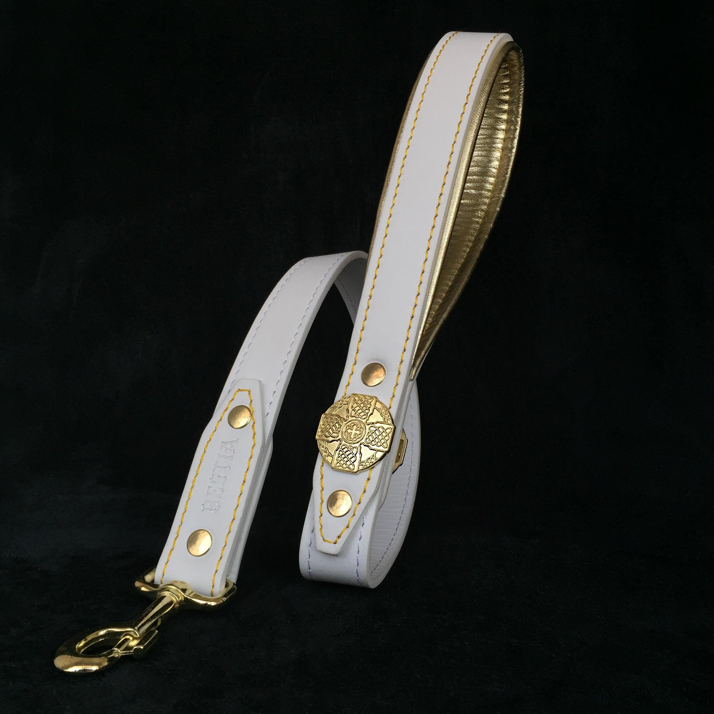 The "Maximus" leash white & gold - SJB-DIAMOND ELITES