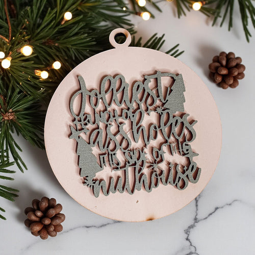 Funny Sarcastic Christmas Ornament Wooden Jolliest Bunch 12 Colors Holiday Gift BandsCo Straps