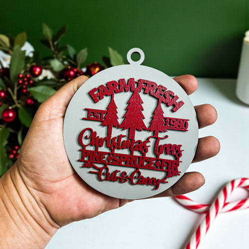 Farm Fresh Wooden Christmas Tree Ornament - Vintage Farmhouse Rustic Tree Trio BandsCo Straps