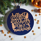 Funny Sarcastic Christmas Ornament Wooden Jolliest Bunch 12 Colors Holiday Gift BandsCo Straps