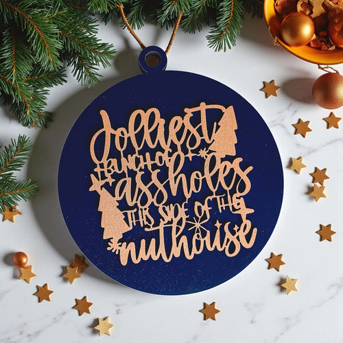 Funny Sarcastic Christmas Ornament Wooden Jolliest Bunch 12 Colors Holiday Gift BandsCo Straps