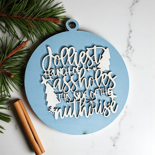 Funny Sarcastic Christmas Ornament Wooden Jolliest Bunch 12 Colors Holiday Gift BandsCo Straps