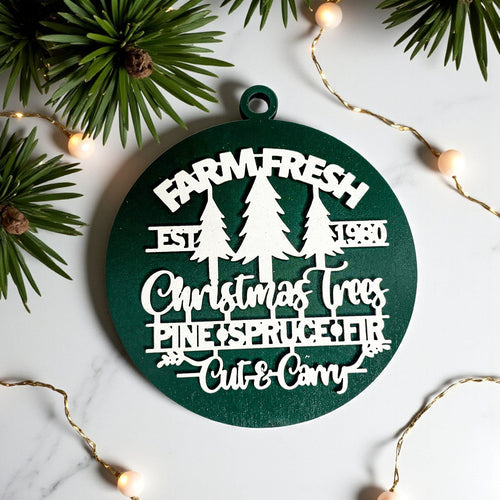 Farm Fresh Wooden Christmas Tree Ornament - Vintage Farmhouse Rustic Tree Trio BandsCo Straps