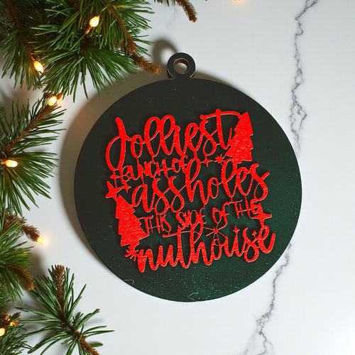 Funny Sarcastic Christmas Ornament Wooden Jolliest Bunch 12 Colors Holiday Gift BandsCo Straps