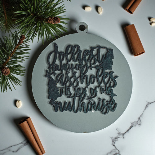 Funny Sarcastic Christmas Ornament Wooden Jolliest Bunch 12 Colors Holiday Gift BandsCo Straps