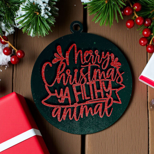 Christmas Ornament Merry Christmas Ya Filthy Animal Wooden 3D 12 Colors BandsCo Straps