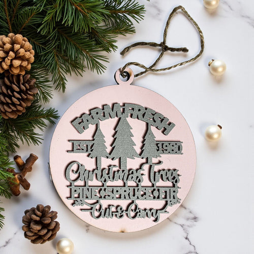Farm Fresh Wooden Christmas Tree Ornament - Vintage Farmhouse Rustic Tree Trio BandsCo Straps